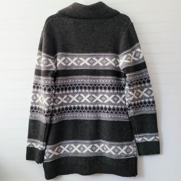 Nicole Miller Cardigan Sweater Size M Gray Fairisle Grandpa Sweater Pockets - Picture 7 of 9